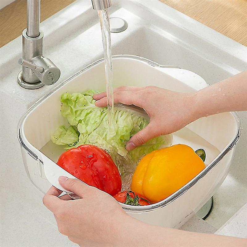 Drain Colander Fruit And Vetable Bowl Set Double Layered Drain Basin And Basket For Placing