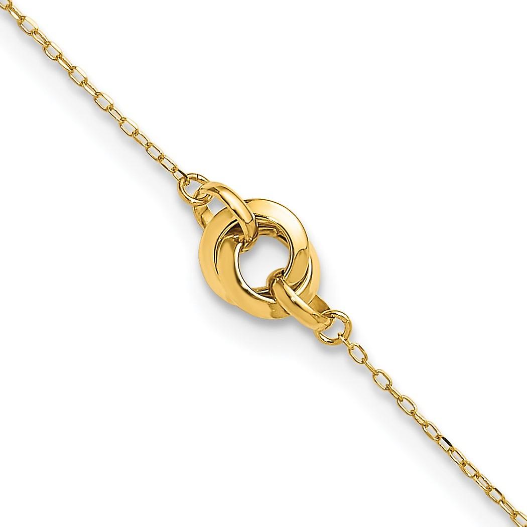 6.35mm 14k Solid Yellow Gold Polished Three Station Fancy Link Plus 1in Extension Anklet 9 Inch-Anklet for Women