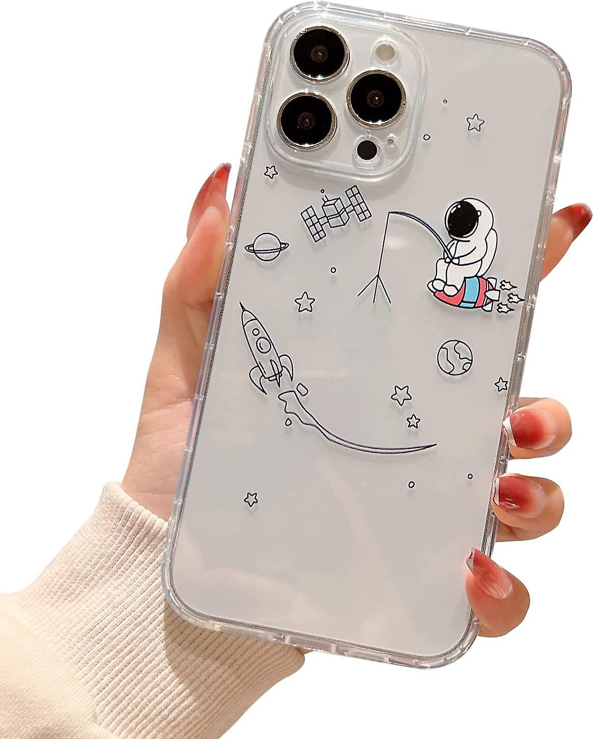 Compatível com iPhone 13 Pro Max Astronaut Case Mulheres Meninas Clear Case Proteção de Lente de Câmera Capa de Silicone Macio para iPhone 13 Pro Max 5g 6.7 polegadas (A