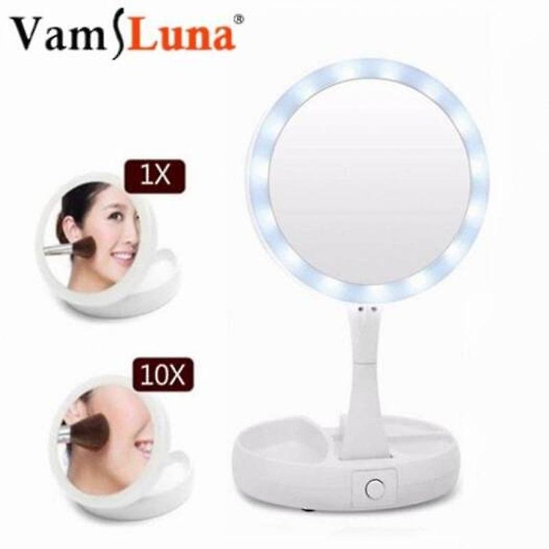 Makeup Mirror Led Lighted Foldable Up Pocket Magnifying Mirrors Table Lamp Makeup Mirrors