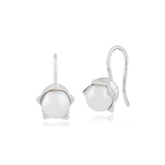 Floral Pearl Lily Drop Earrings in 925 Sterling Silver...