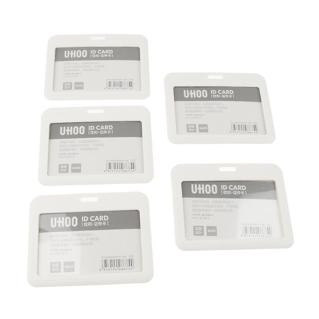 5 Pieces PVC Horizontal Work Office Card Badge Holders ID Card Cases White