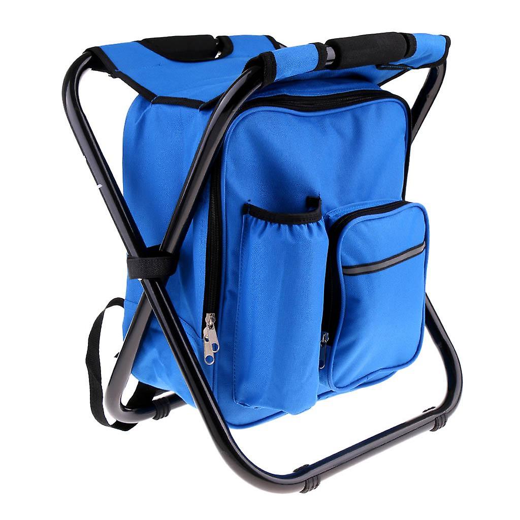 Foldable Backpack Chair Portable Camping Stool with Cooler Bag blue