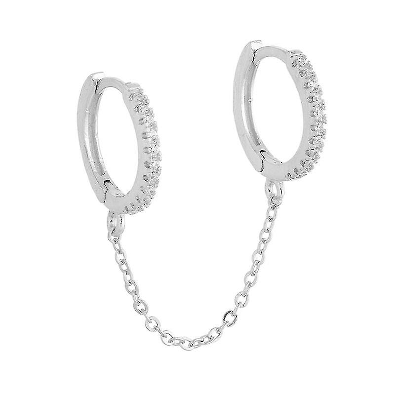 女性男性のための1pcヒップホップ2ホールピアスイヤリングブリリアントクリスタルジルコン3メタルカラーチェーンイヤリングパーティージュエリー