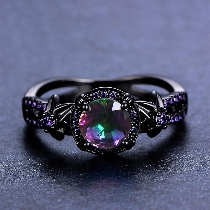 خاتم الزركونيوم الأسود الأنيق مع حجر الراين الأرجواني - مجوهرات أنيقة وملفتة للنظر للنساء