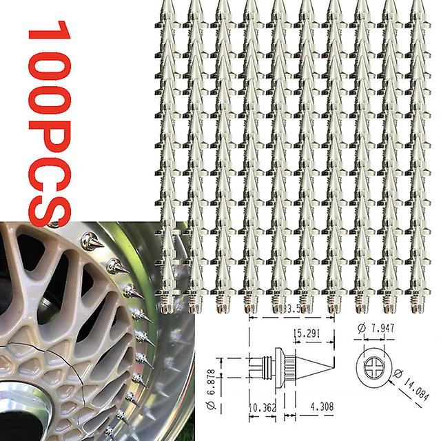 100 Pcs Chrome Plastic Wheel Rivets Nuts Rim Lip Replacement Bolts Studs