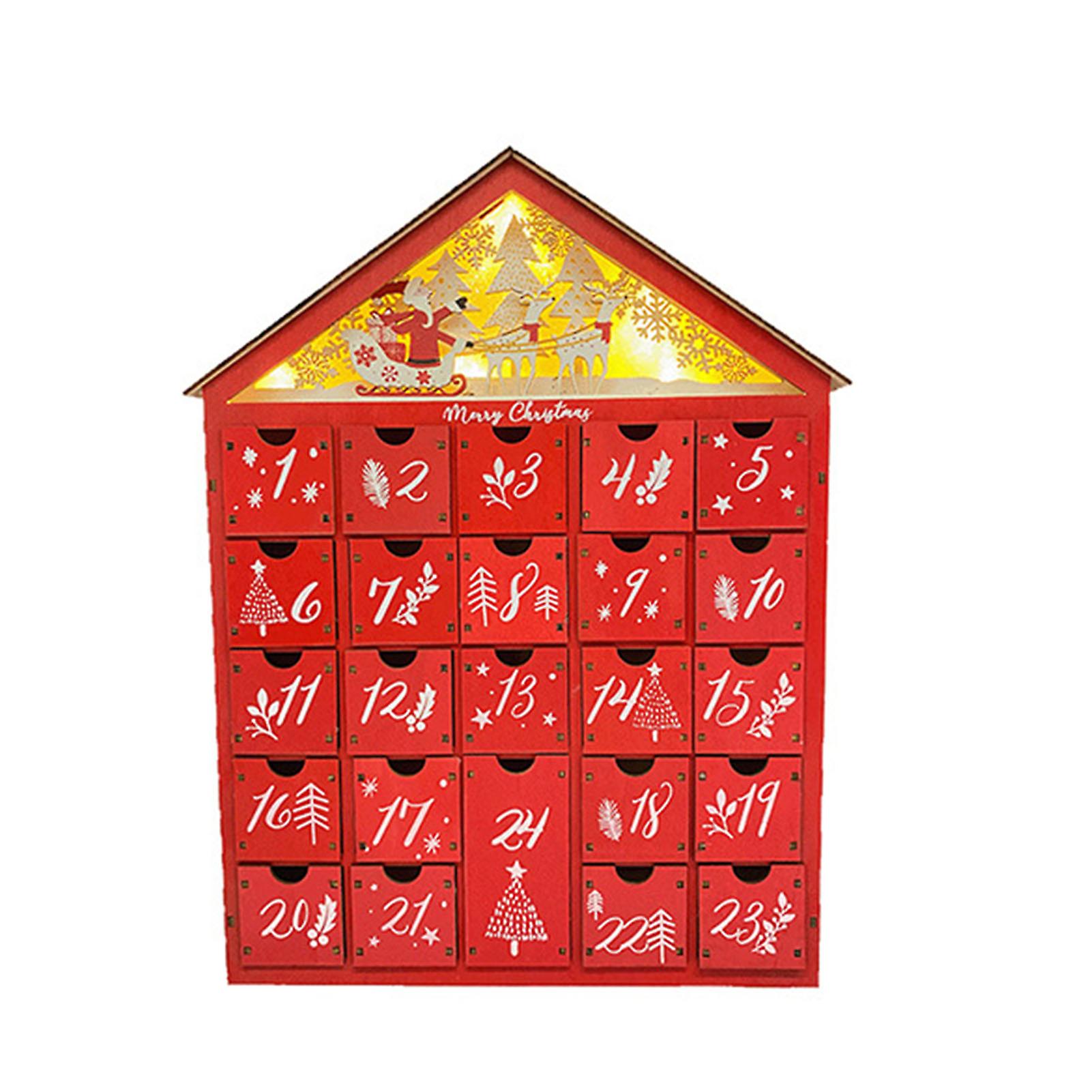 Wooden 24 Day Red Christmas Countdown Calendar Durable Decorative Model for Women Men Kids