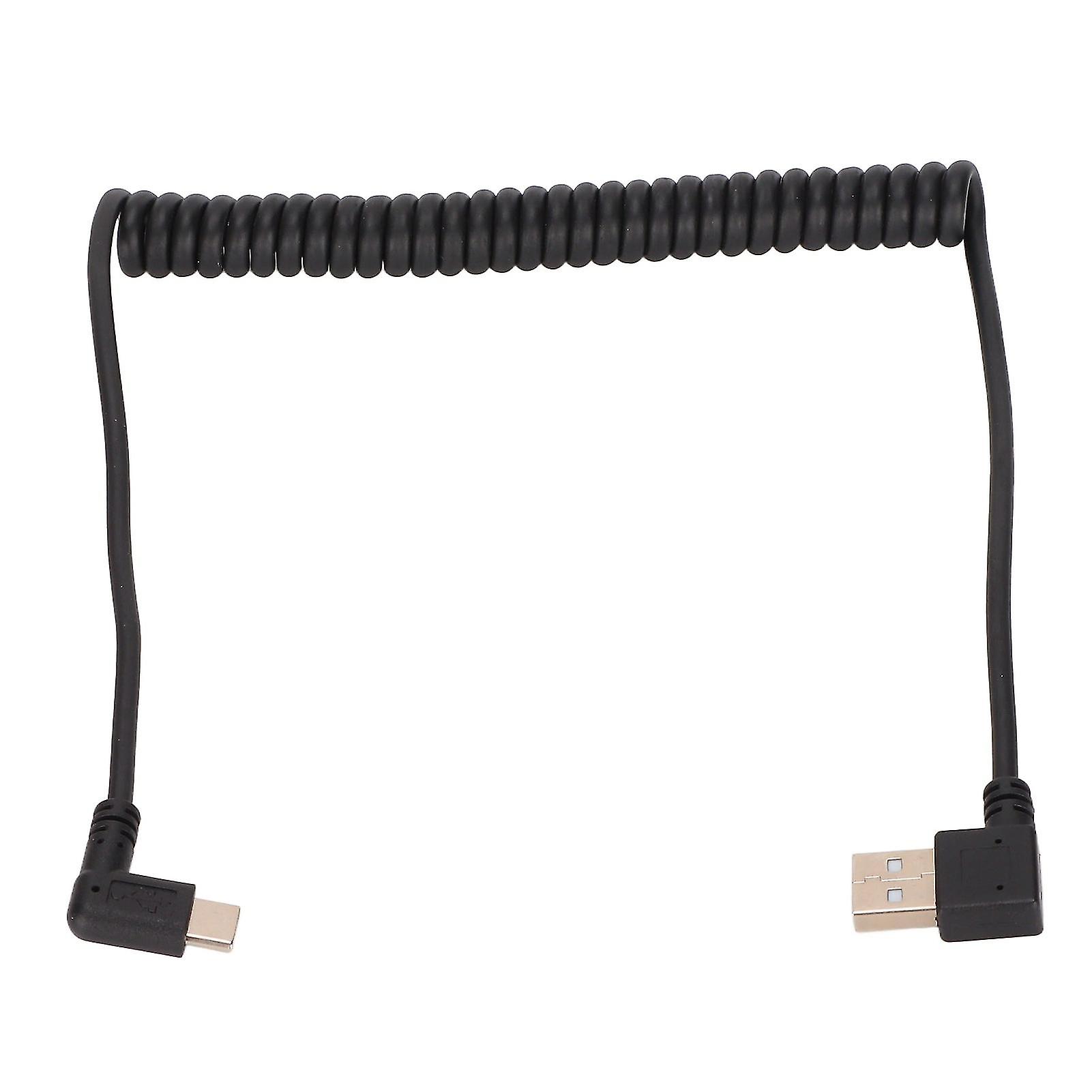 Spring Spiral Coiled USB Type C Cable, Ultra Thin Design For Easy Plug And Unplug, Right Angle Connector Ensures Convenient Use In Tight Spaces,