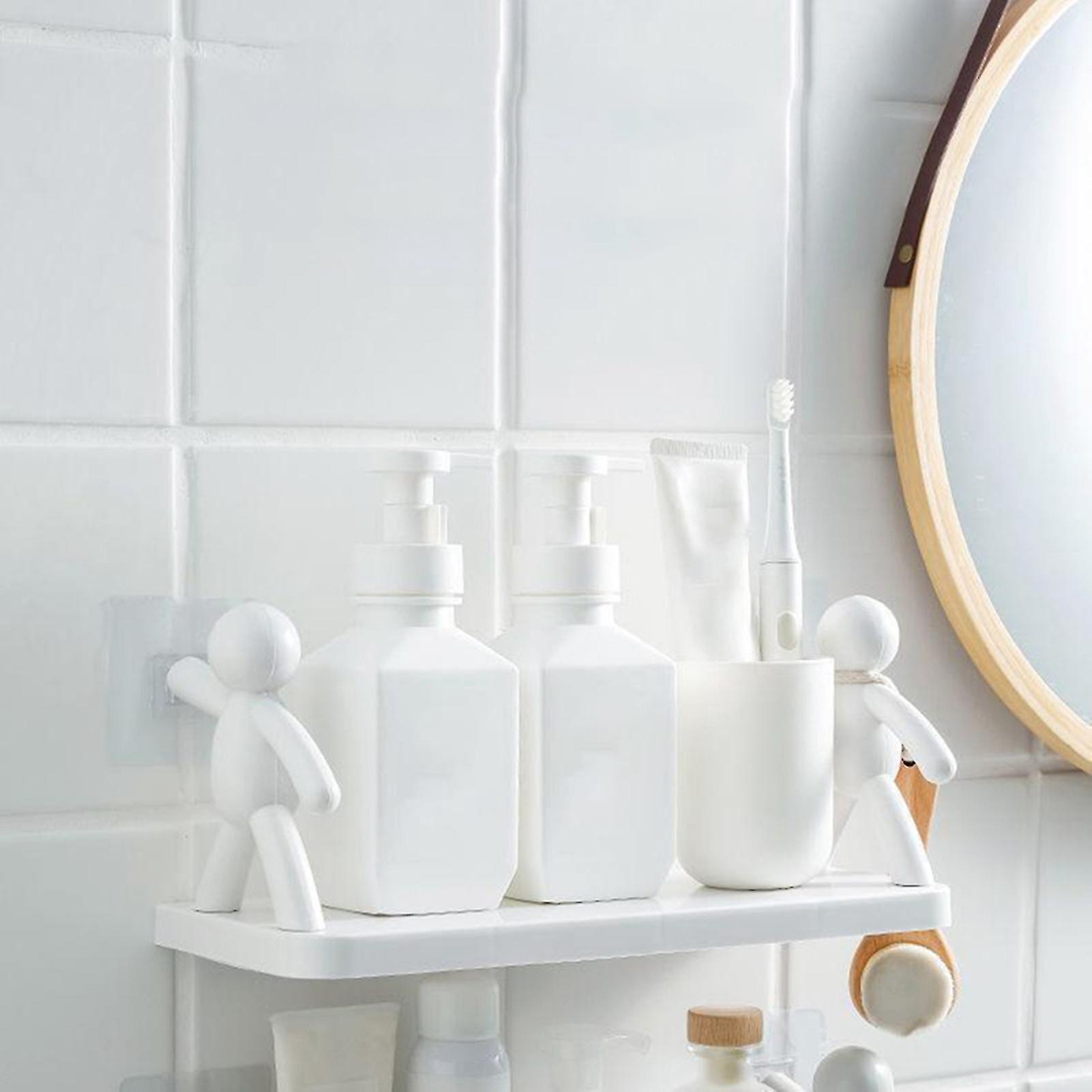 Wall Mounted Storage Rack Hole Free Installation Small Doll Shape Large Capacity Plastic Stable Load Bearing Storage Rack White