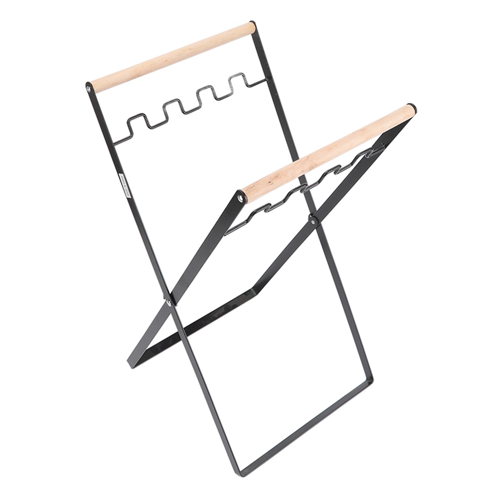 Black Foldable Garbage Bag Stand with Rubber Wood Handle and Iron Frame for Indoor/Outdoor Use