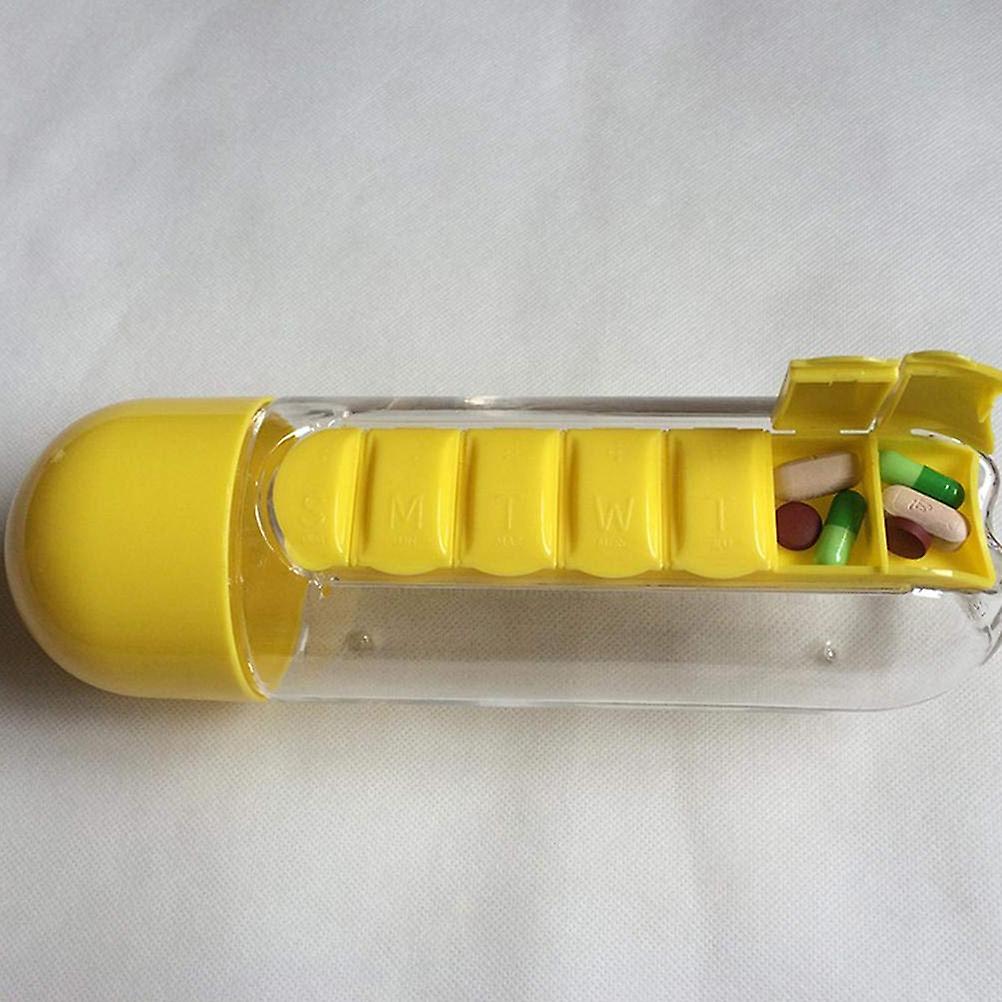 600ml Water Bottle with Pill Box Organizer 2 In 1 Portable 7 Days Planner Box Travel Medication Cases Containers