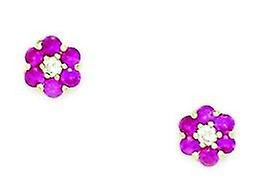 14k Yellow Gold July Red Cubic Zirconia Large Flower Screw Back Earrings 5x5mm Stud Earring for Women