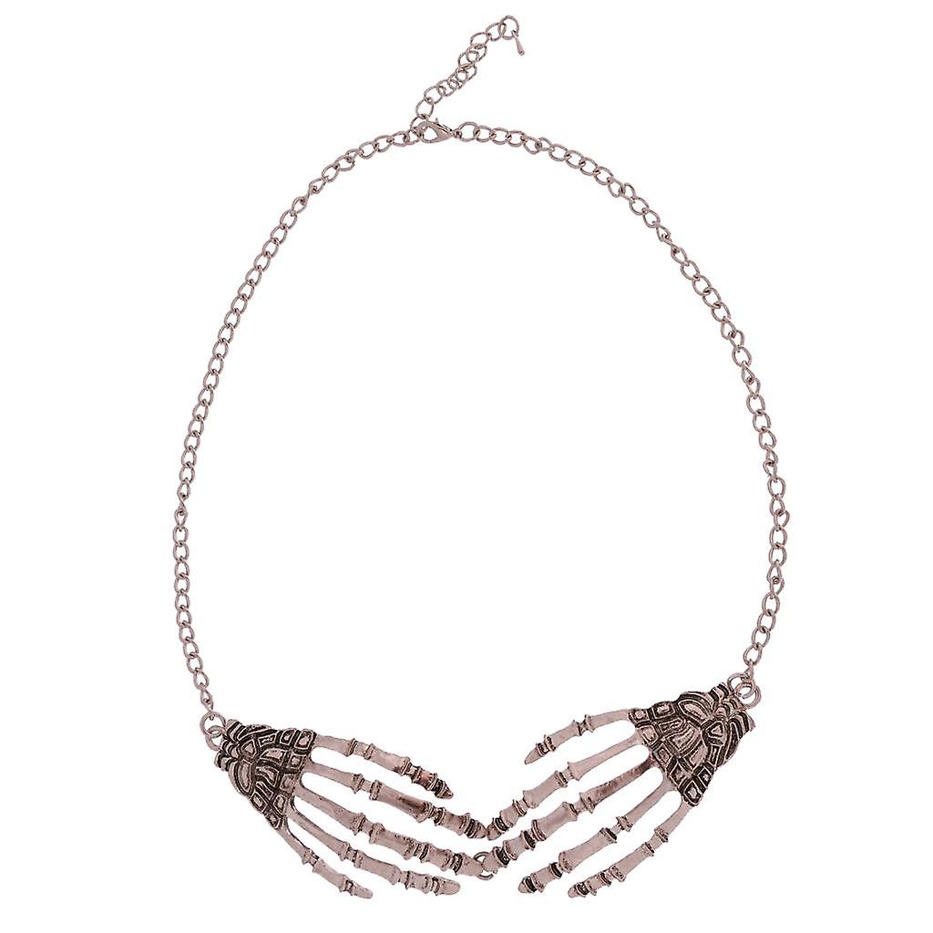 Gothique Punk Crâne Main Pendentif Link Déclaration Collier Collier Antique Argent