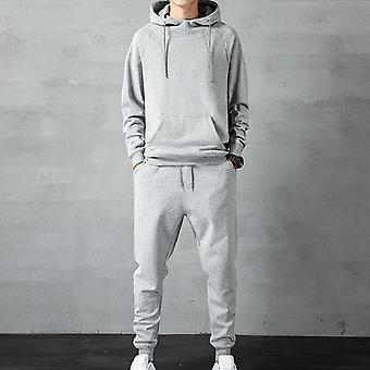 【AMERICANA】 SWEAT HOODIE SWEAT PANTS 1 Set Men Hoodie Pants Solid Color Ribbed Cuff Jogger Suit Autumn