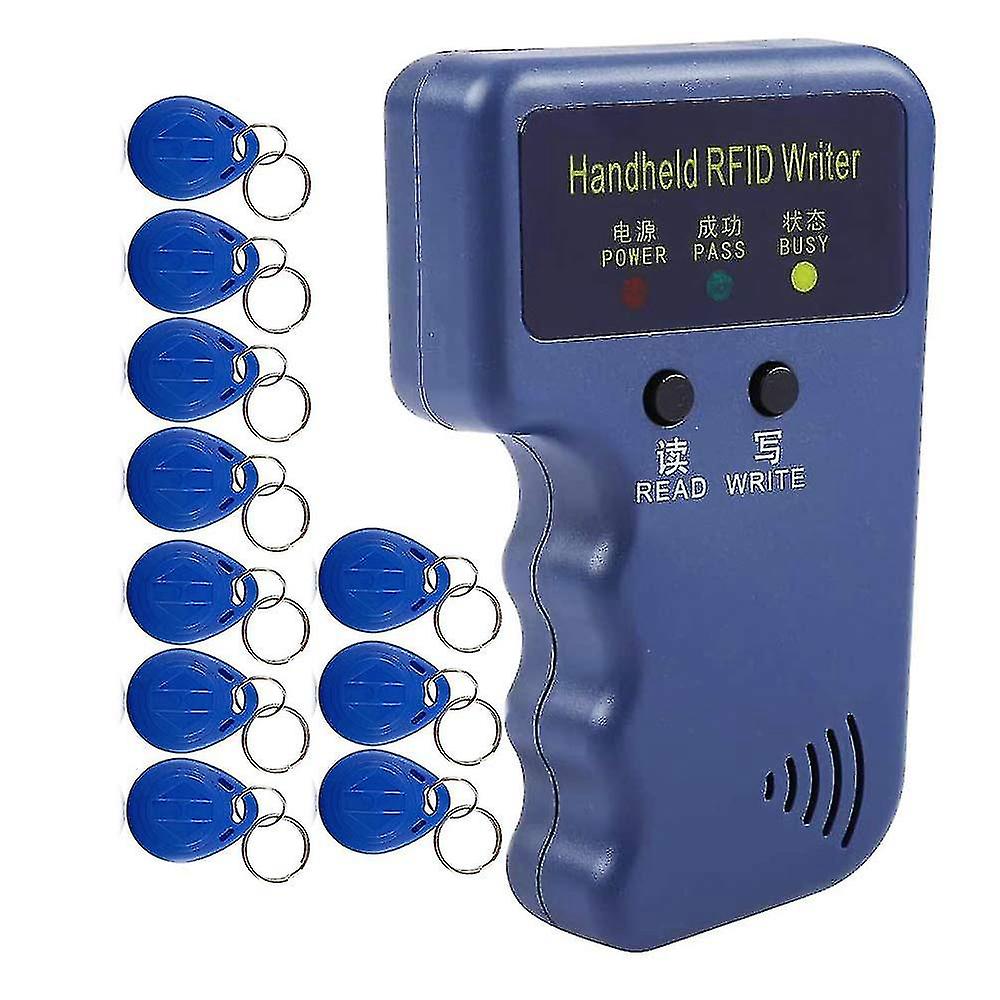 Håndholdt 125khz RFID Reader Writer Duplicator kopimaskin, oppgradere ID-kort Cloner programmerer, med 10 stk