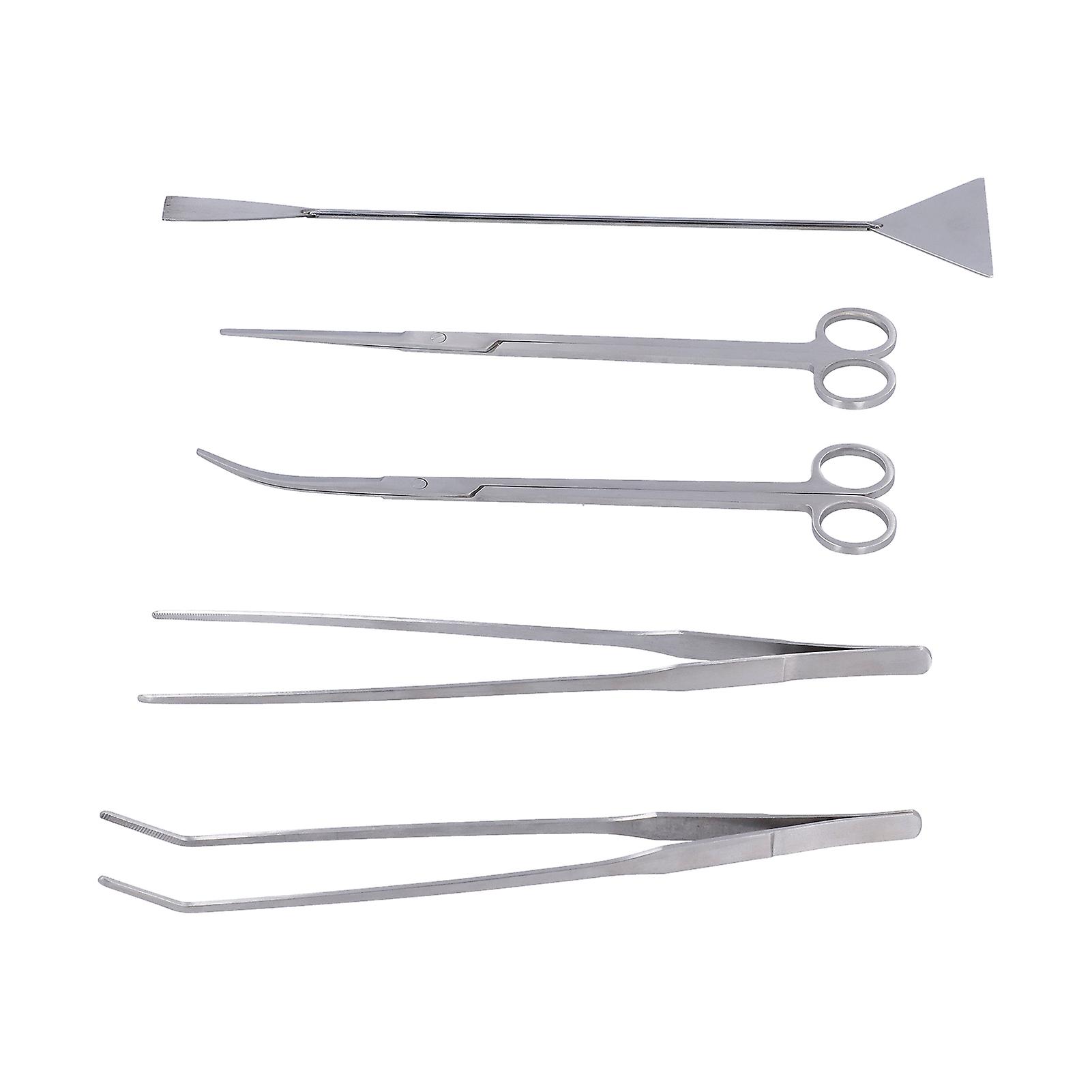 5 in 1 Aquarium Cleaning Tool Kit Straight Tweezers Curved Tweezers Straight Scissors Curved Scissors Scraper
