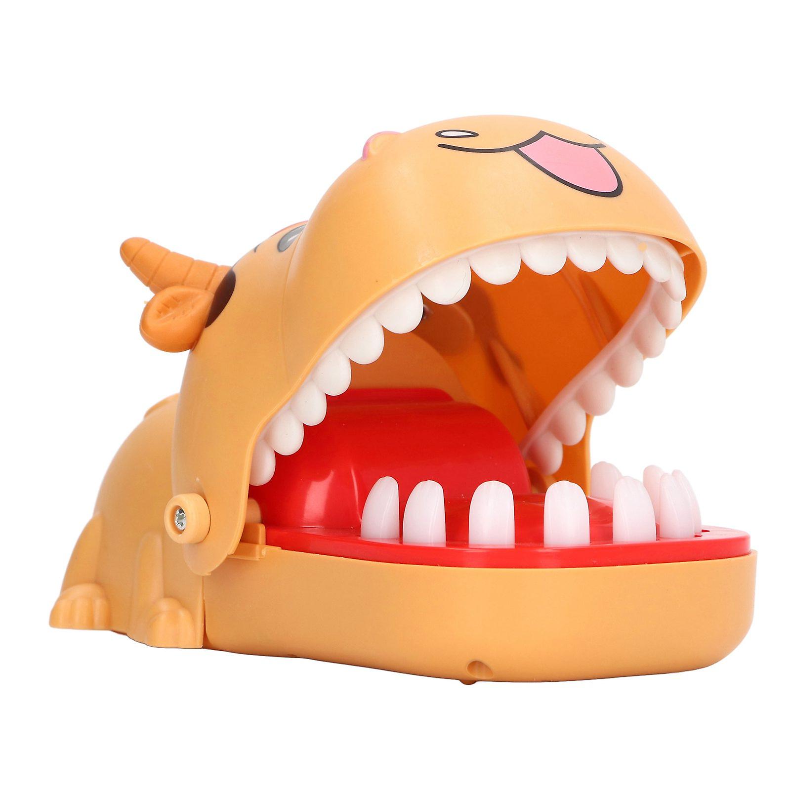 Teeth Toy Game Cow Shape Push Teeth Down Trick Interactive Bite Finger Toy for Kids Party Orange