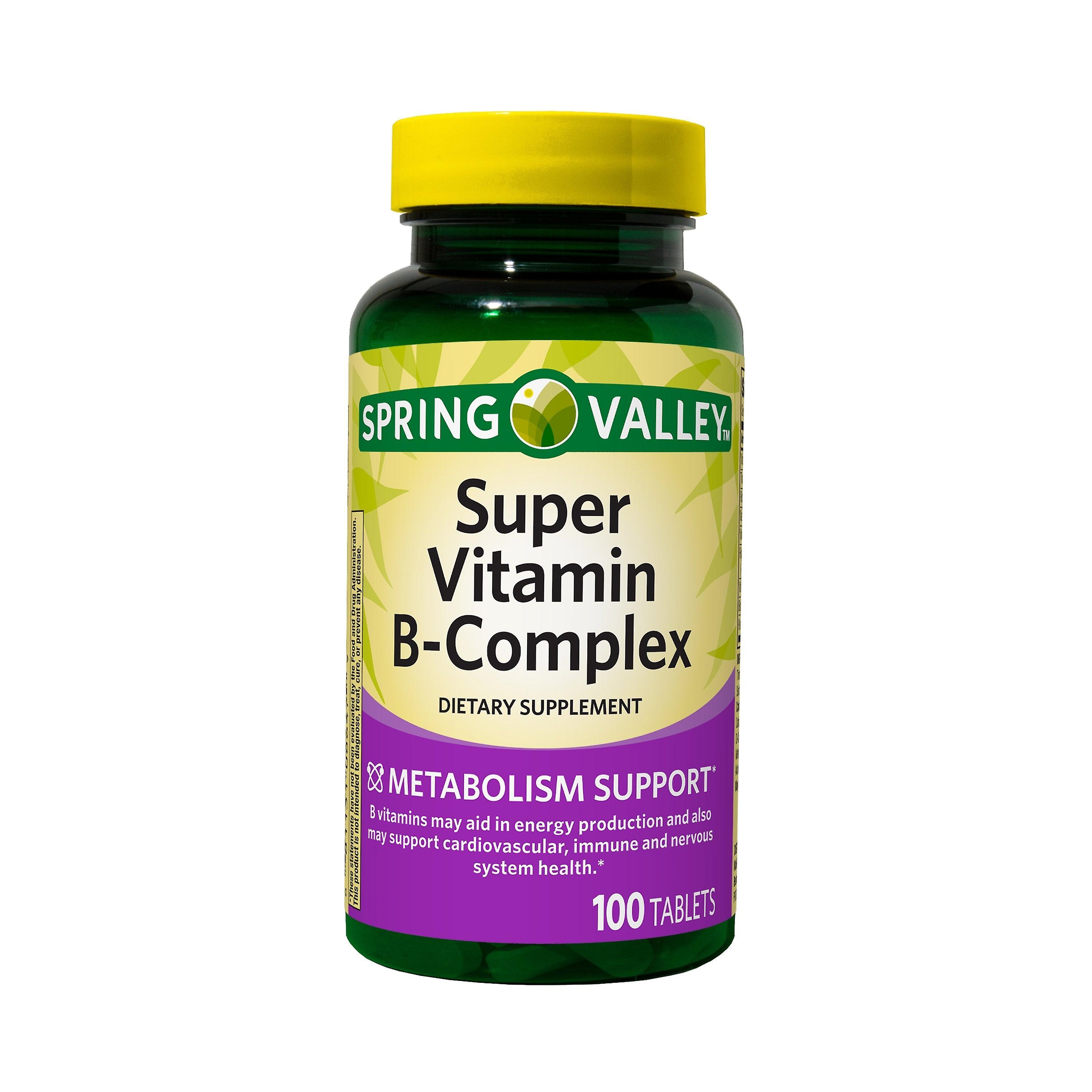 Spring Valley Süper B Vitamini Kompleks Tabletleri, 100 Ct