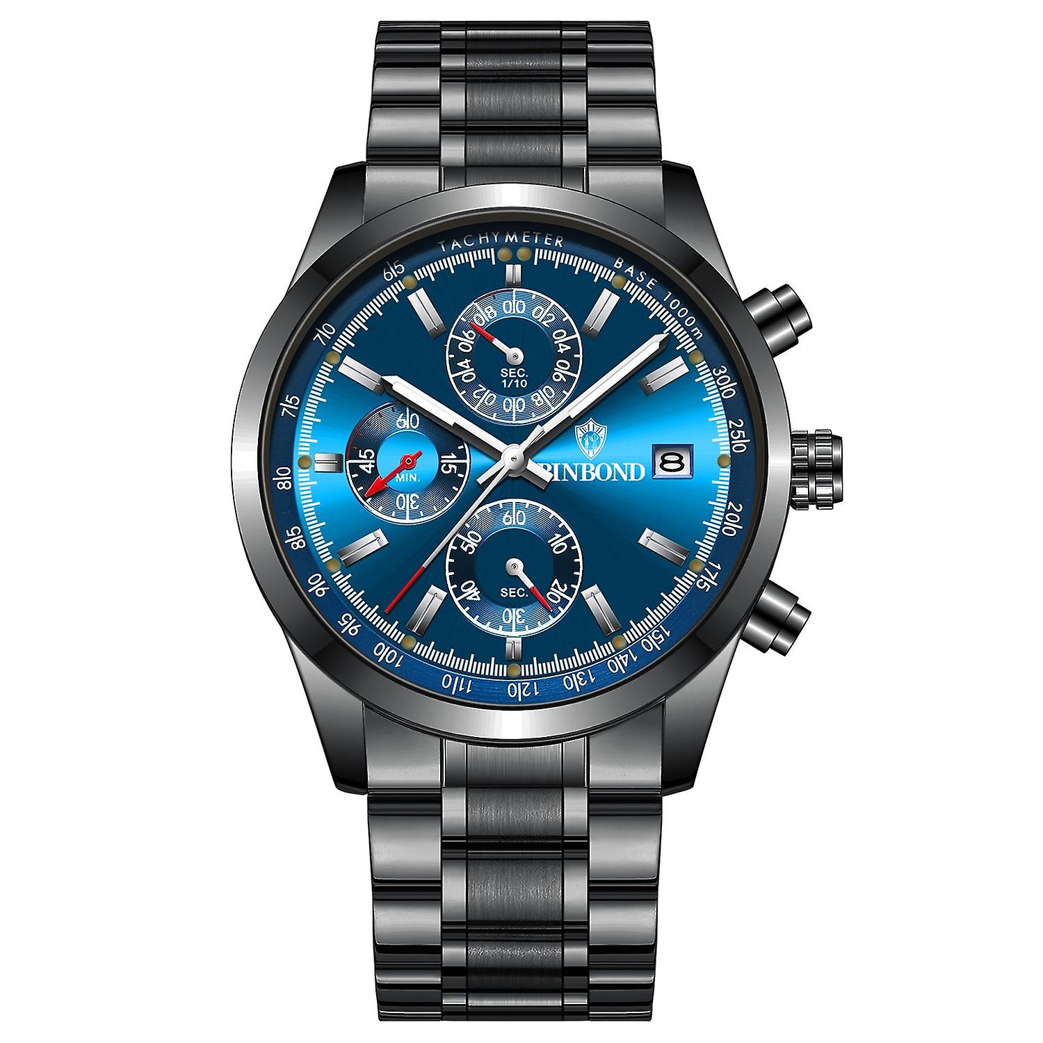 BINBOND B6022 Quartz Watch Black Steel-Blue