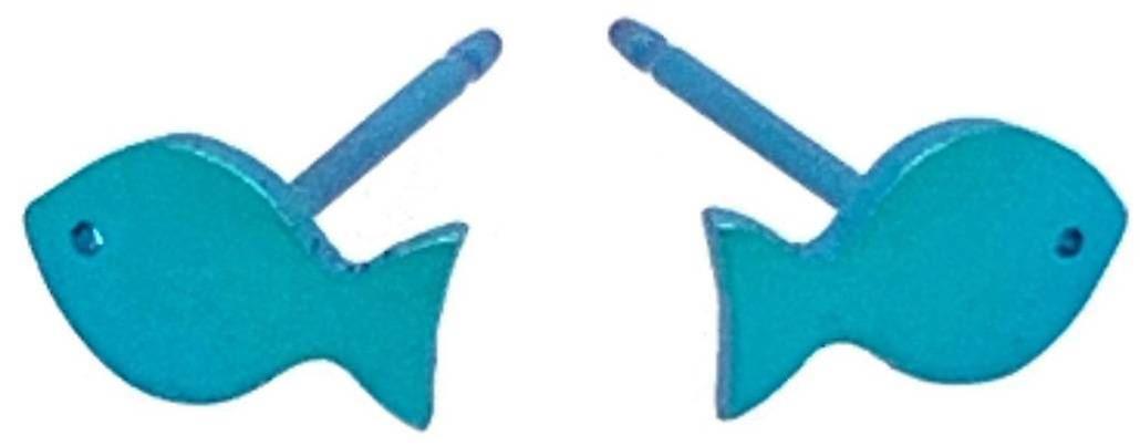 Ti2 Titanium Fish 7mm Stud Earrings - Kingfisher Blue