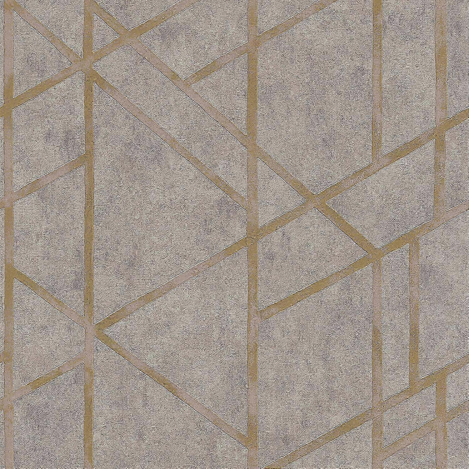 Grafisch behang Profhome 369283-GU vliesbehang licht gestructureerd met grafisch patroon glanzend goud beige grijs 5,33 m2