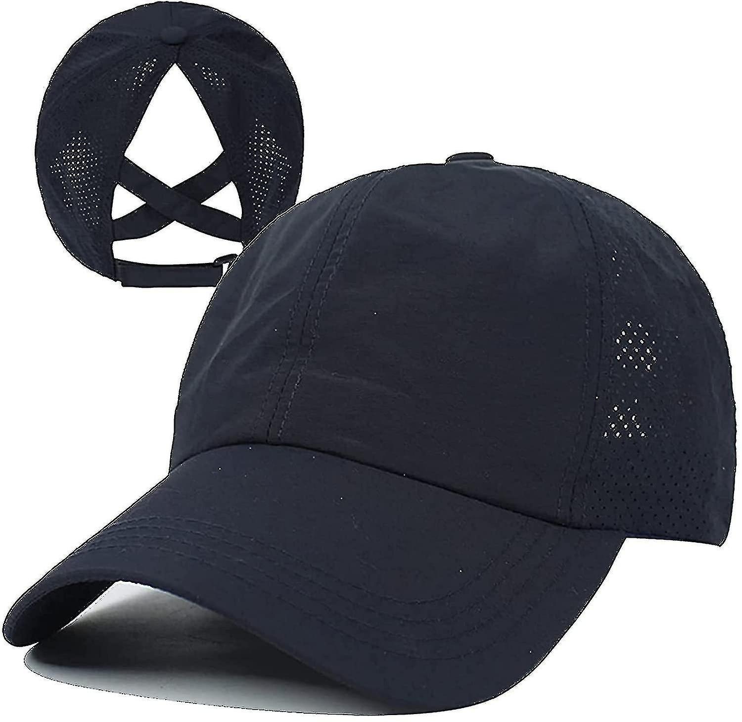 Cross ponytail baseball cap for women with adjustable high messy bun