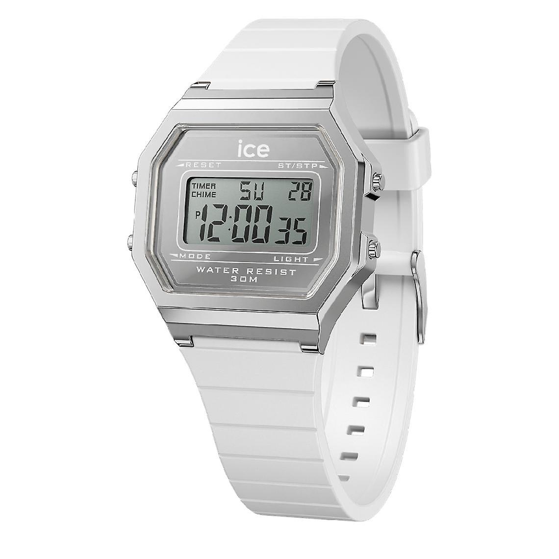 Retro ICE digit Damenuhr - Metall silber verspiegelt - Weiß - Klein