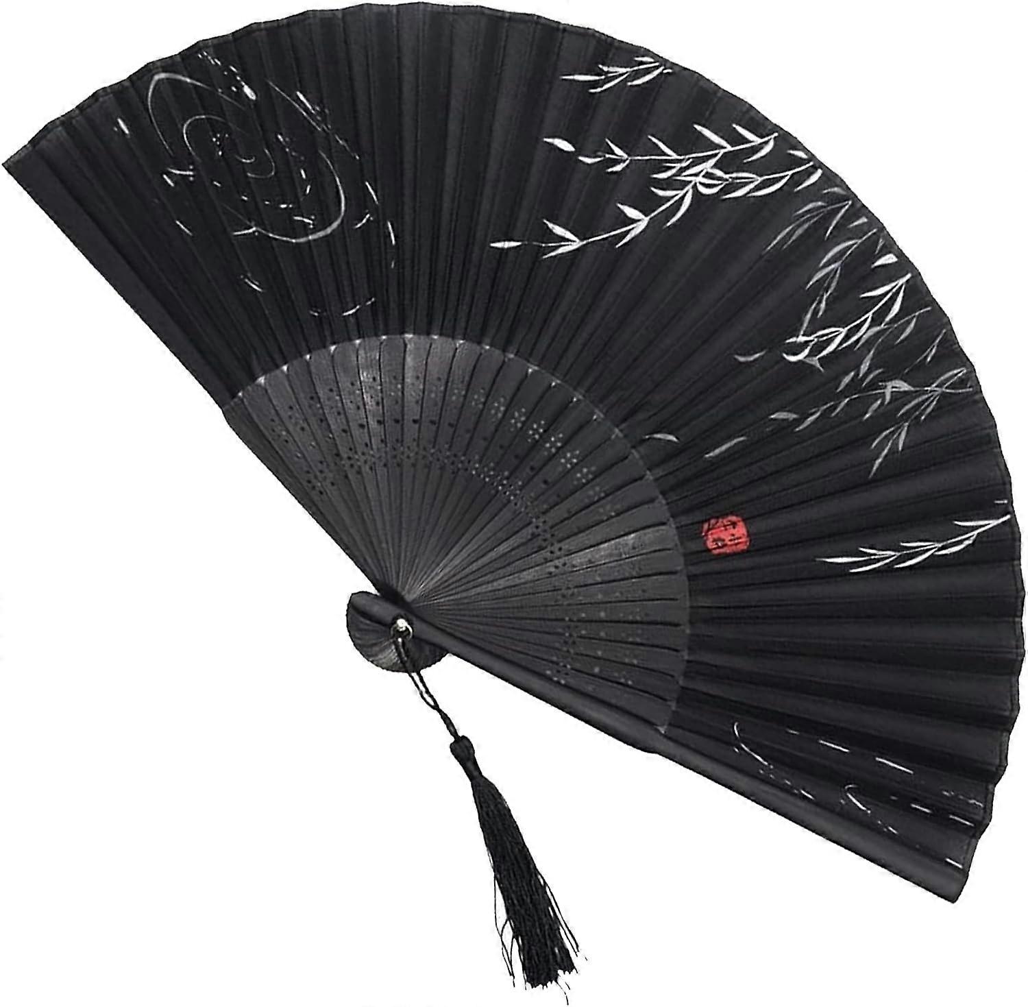 Foldable Fan Handheld Fabric Bamboo Fan Chinese Vintage Style Hand Held Folding Fans for Party Weddi
