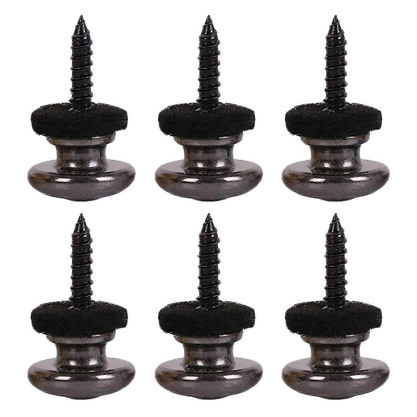 6 Pcs Mushrooms Head Guitar Strap Buttons Strap Locks Chrome(Black)