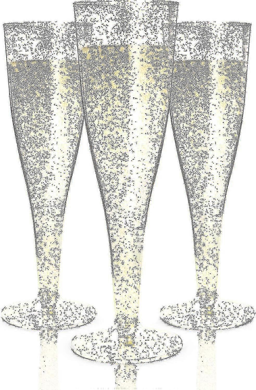 30 مزامير الشمبانيا البلاستيكية | القابل للتصرف الذهب بريق البلاستيك الشمبانيا نظارات للحفلات | أكواب بلاستيكية شفافة لامعة | نظارات التحميص البلاستيكية |