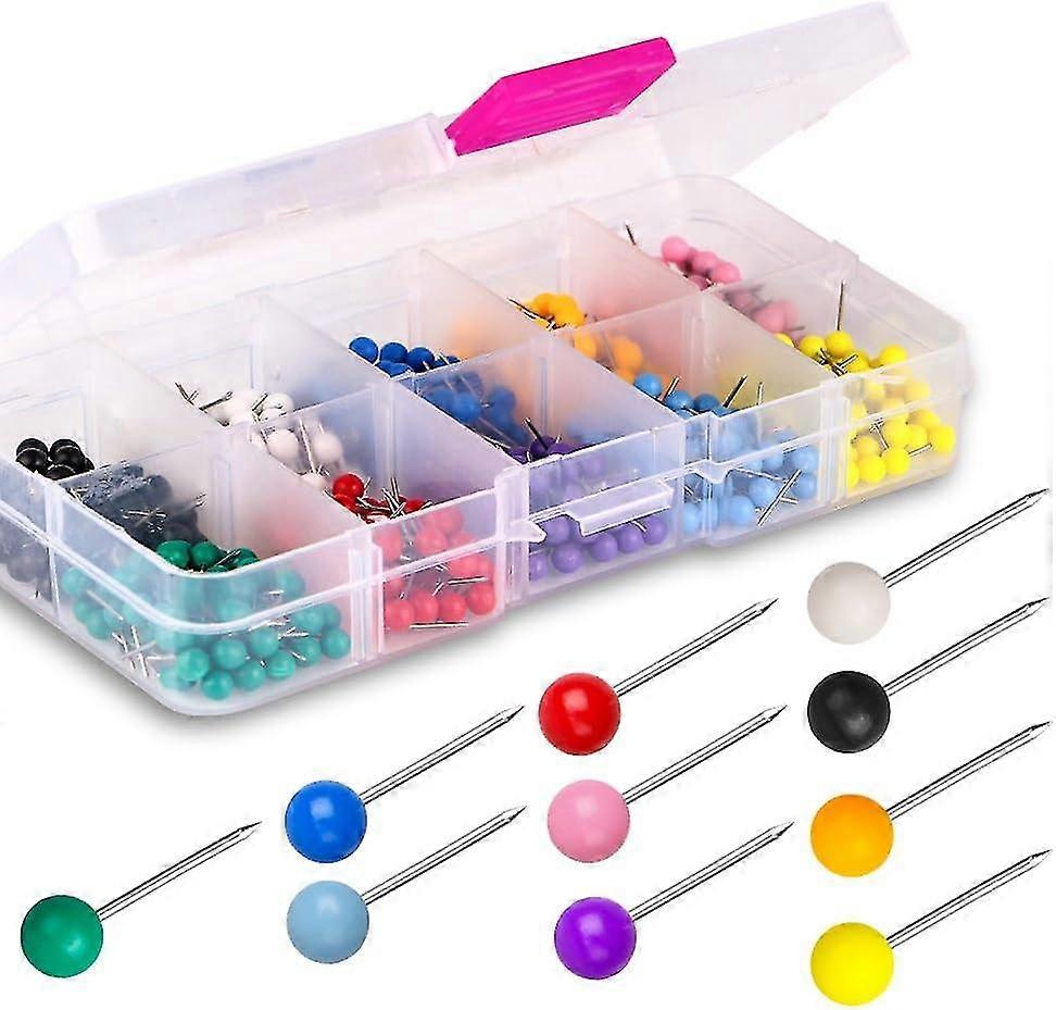 Push Pins 500-count Map Tacks Markierungsstifte 1/8-Zoll-Kunststoffperlenkopf, 10 verschiedene Farben