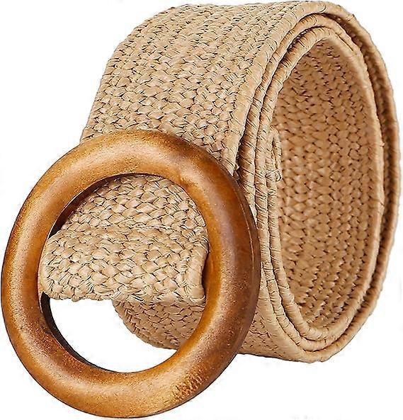 Women's Woven Rattan Wide Elastic Straw Belt