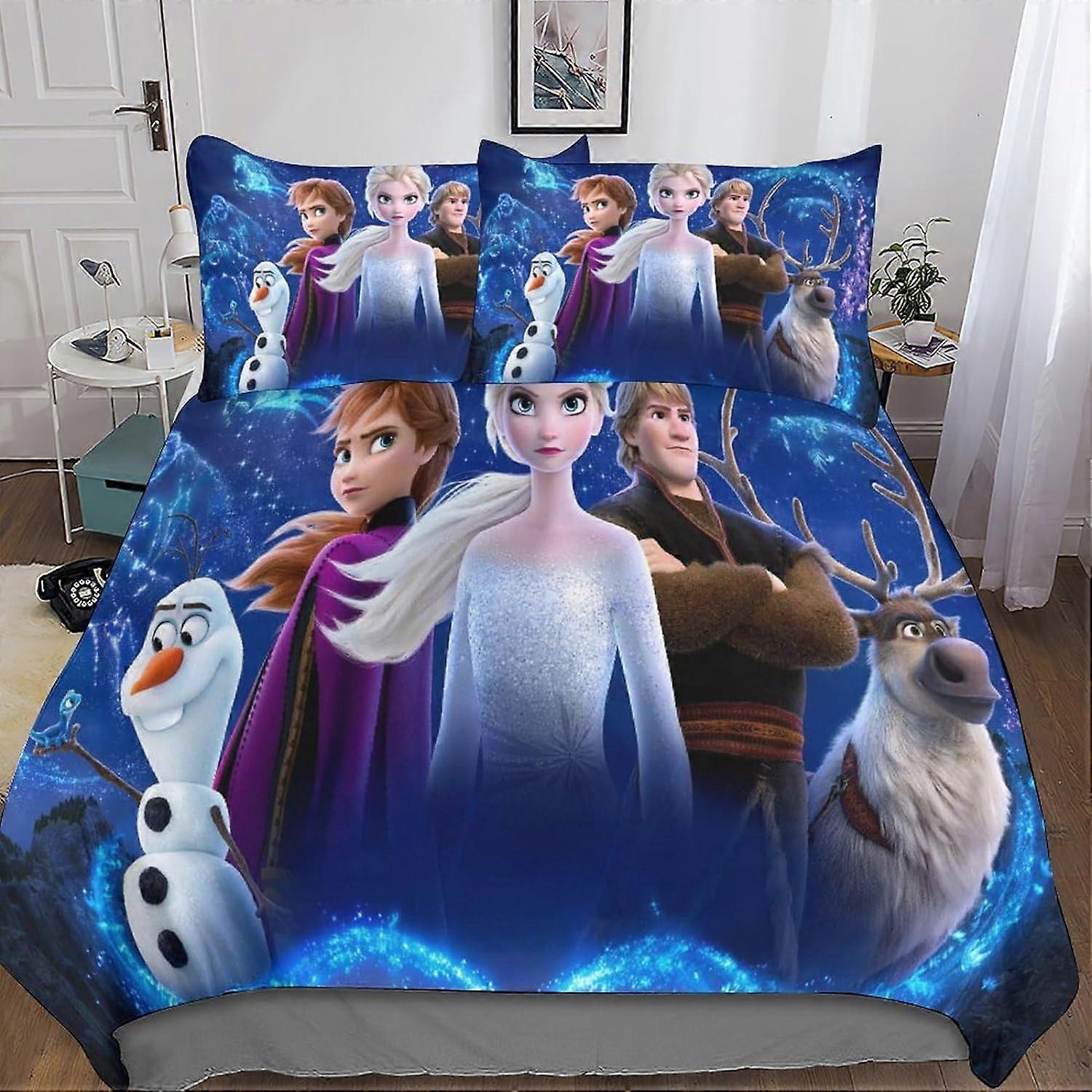 3 Pieces Frozen Duvet Cover Set 3D Bedding Quilt Movie Quilt Cover, Ultra Soft Microfiber with Zipper Closure Pillowcases Double