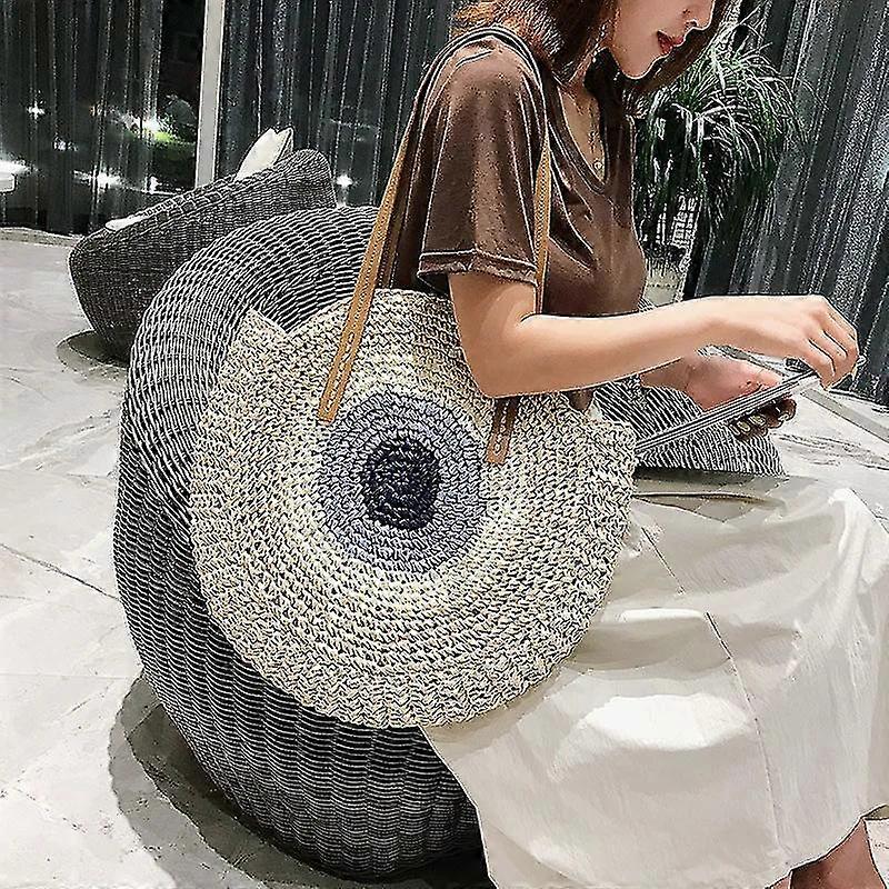 Large Capacity Round Women Fashionable Straw Woven Shoulder Bag