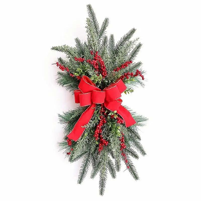 Nnetm Yuletide Elegance: Rattan Garland With Festive Red Bows Awo11175