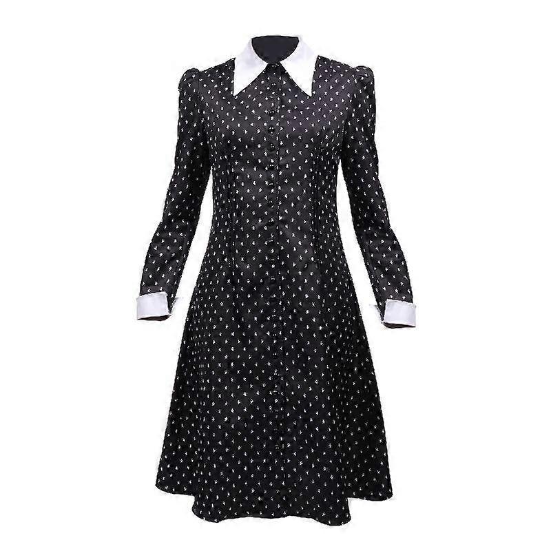 DAZCOS Anime The Addams Cosplay Family Wednesday Addams Costume Halloween Long Sleeve Polka Dot Costume Women Adult US Size