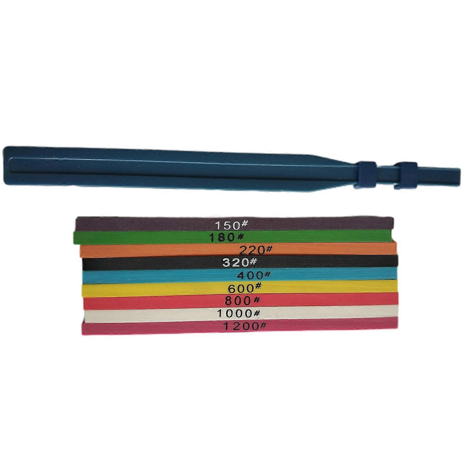 9 Pieces 100 x 4 x 1mm Fiber Whetstone Super Ceramic Whetstone for Mold Polishing + 1 Piece Clamp B