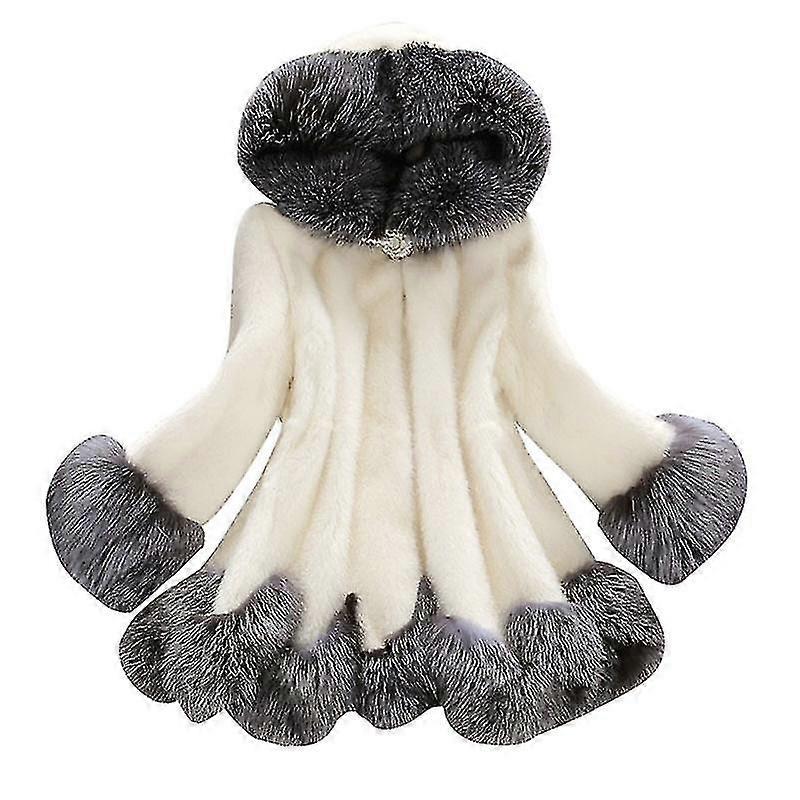 新しい冬の暖かいフェイクファーレディースコートミディアムロングミンクフード付きフェイクフォックスファーコート