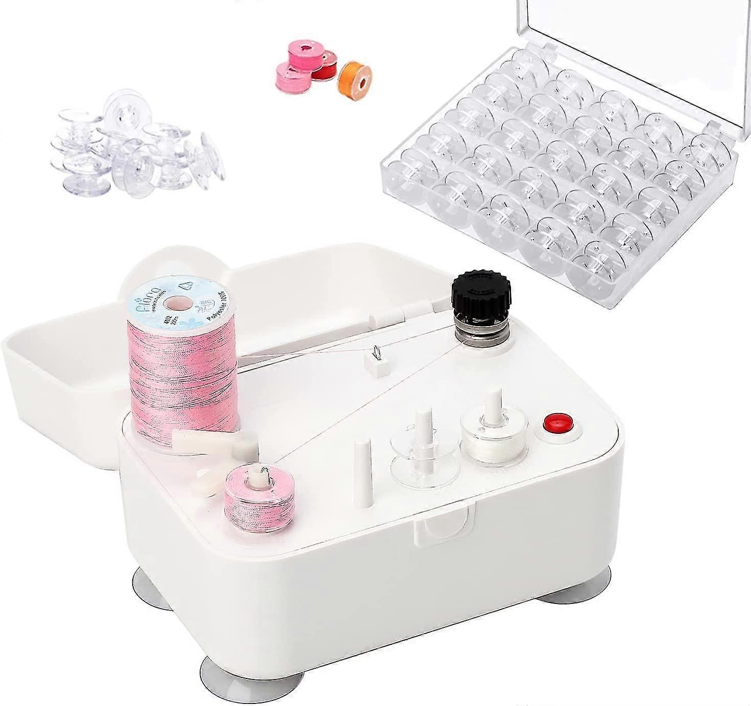 Bobbin Winder for Sewing Machines Easy to Carry Portable Automatic Bobbin Winding Machine with 25Pcs Plastic Bobbins for Sewing and Crafts Use