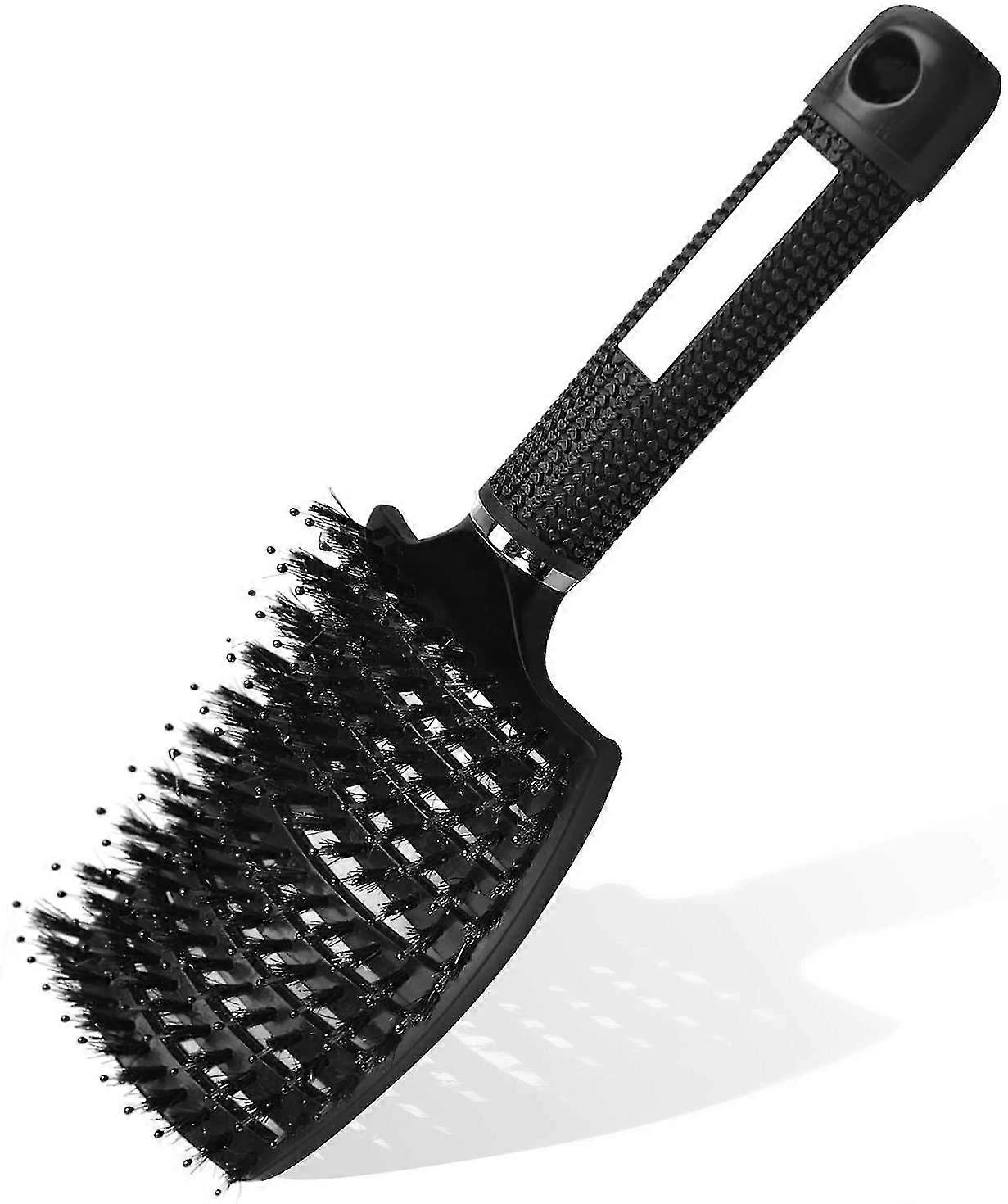 Drying Brush, Curved Hollow Vent, Anti-Static Blow-Drying Brush(Black)