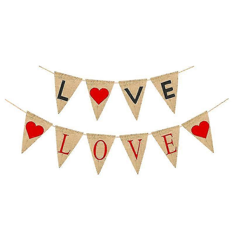 2pcs Triangular Burlap Banner With "love" Photography Props For Valentine's Day