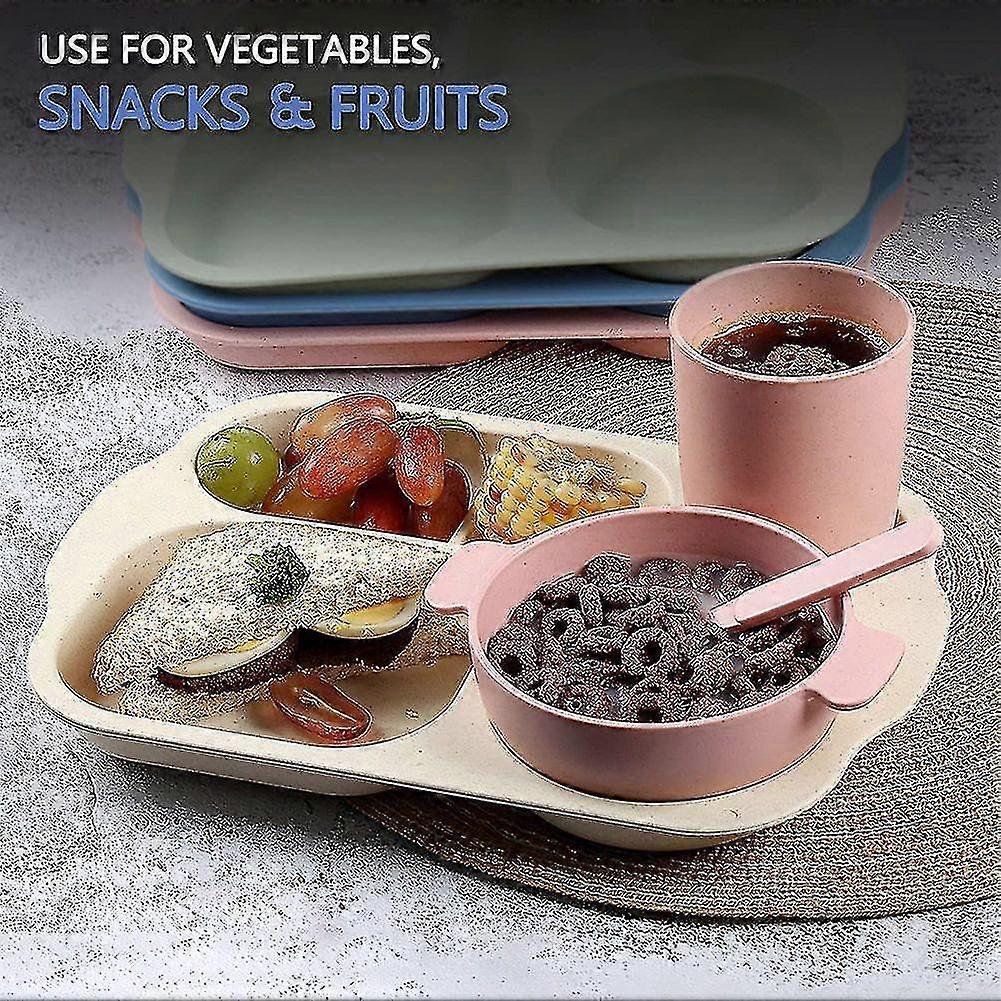 Dinner Plate Set Of 4 Split Plates 5 Compartments Plastic Plate Cutlery For Adults Kids Microwave A