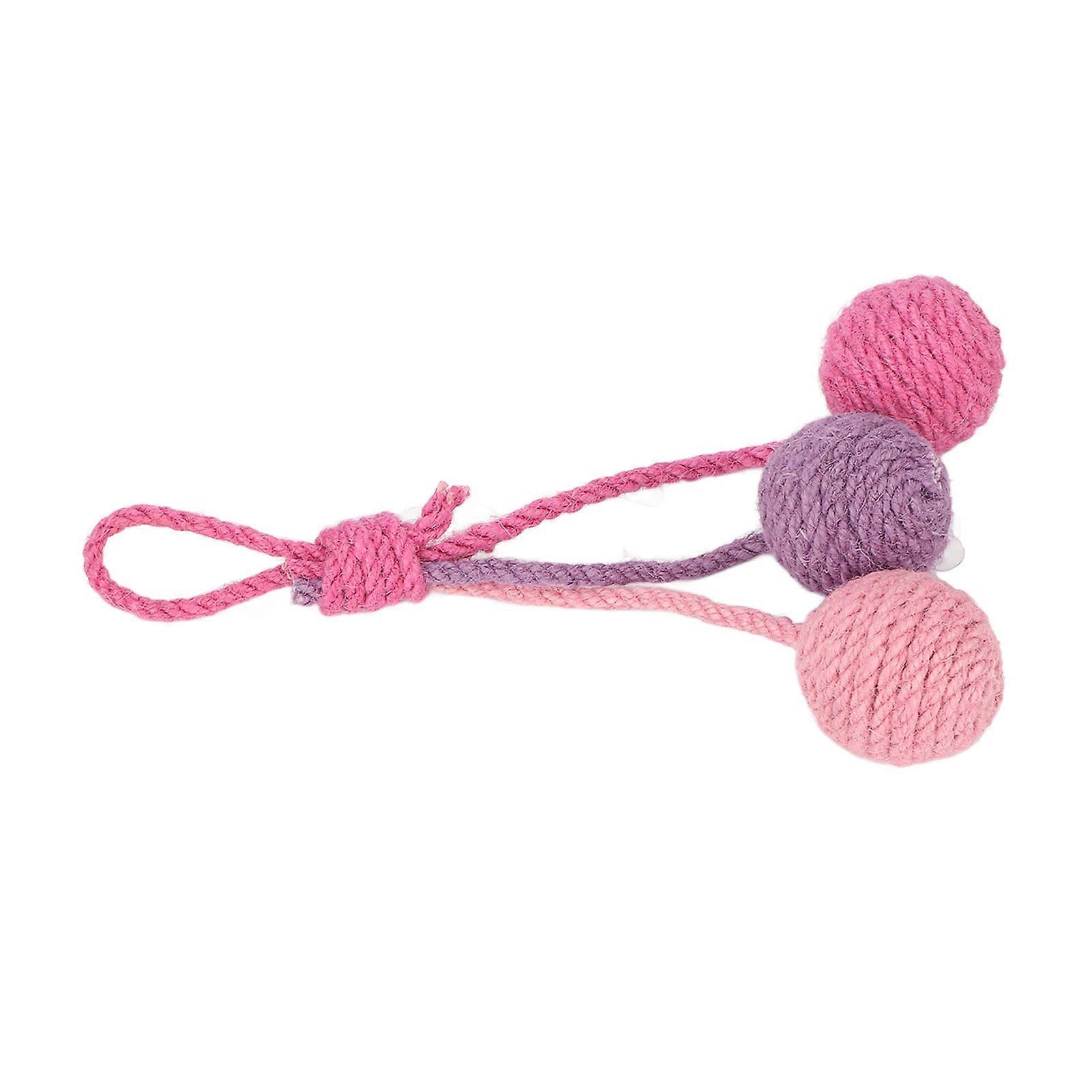 Hanging Cat Sisal Ball Chewable Colorful Interactive Cat Sisal Rope Ball Toy for Pet Indoor Pink Rose Purple