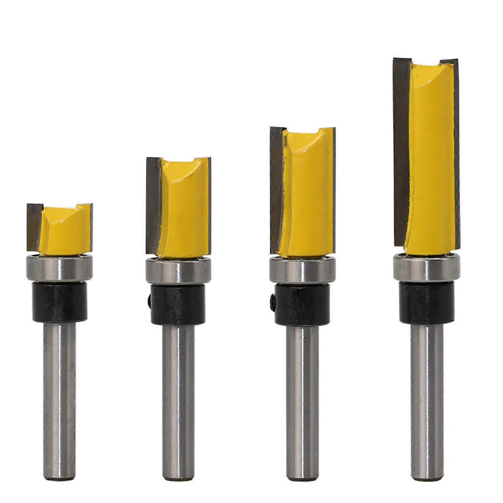 4 Pcs 1/4 Inch Shank Flush Trim Bit Set, Straight Template Router Bits with Bearing Professional Woodworking Milling Tools