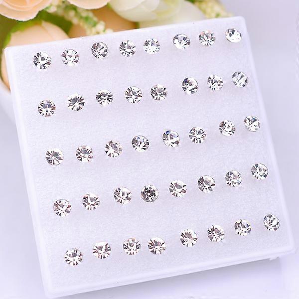 40Pairs Unisex Rhinestone Inlaid Stud Earrings Non Piercing Jewelry(4mm,White)