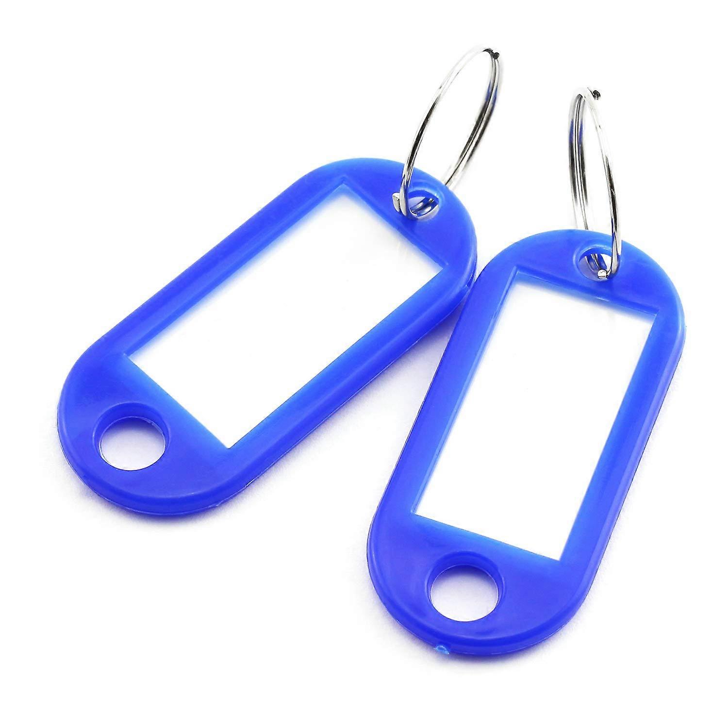 100pcs Blue Key Ring Label Tags Plastic Keys Holder and Identifier Name Number Address Information Label Card for Keys ID 4.7*2cm,blue