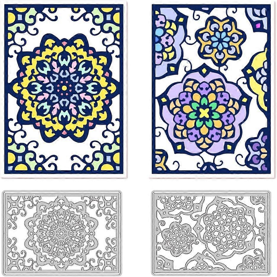 2 Styles Mandala Flower Background Cutting Dies Greeting Card Making Die Cut Carbon Steel Die Cuts Stencils Scrapbooking Embossing Template Dies for D
