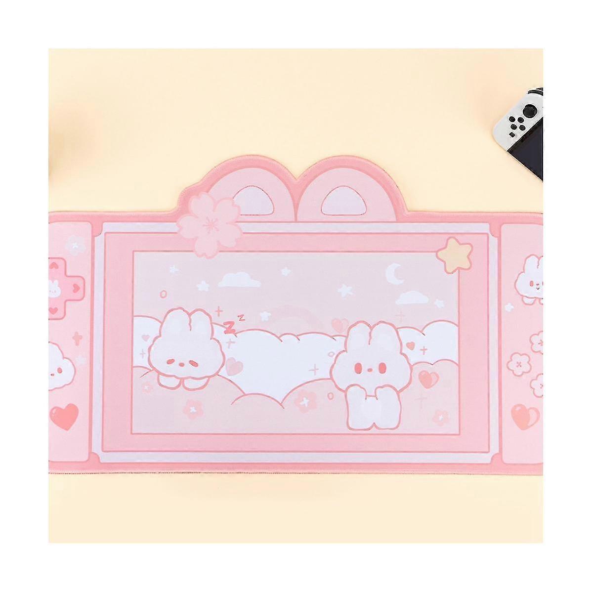 Kawaii Gaming Mouse Pad Cute Cartoon Rabbit Ears Pink Desk Mat Waterproof Non Laptop