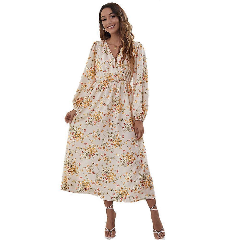 レディース カジュアル ルーズ ボヘミアン フローラル ドレス スリーブ ロング マキシ サマー ビーチ スウィングドレス