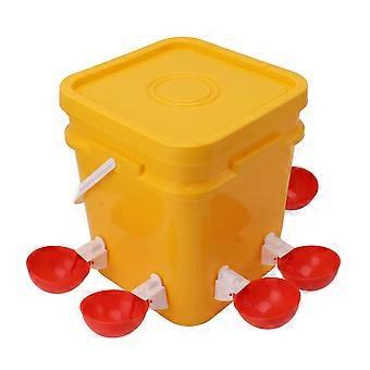 Automatic Chicken Waterer Cup with 12L Handheld Barrel and Big Red Bowl for Poultry Drinking